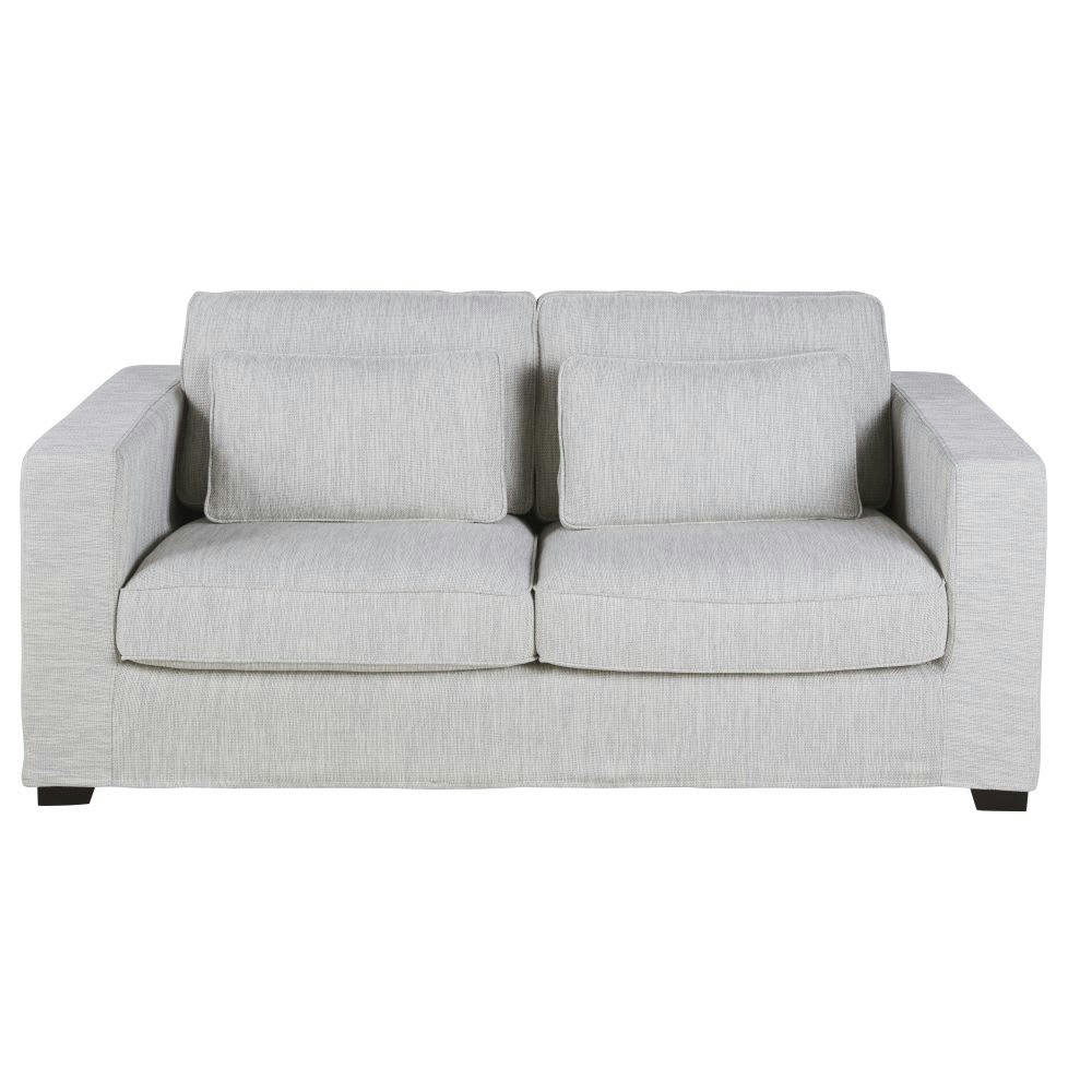 Milano - Canapé convertible 2/3 places en textile recyclé gris clair chiné, matelas 6 cm
