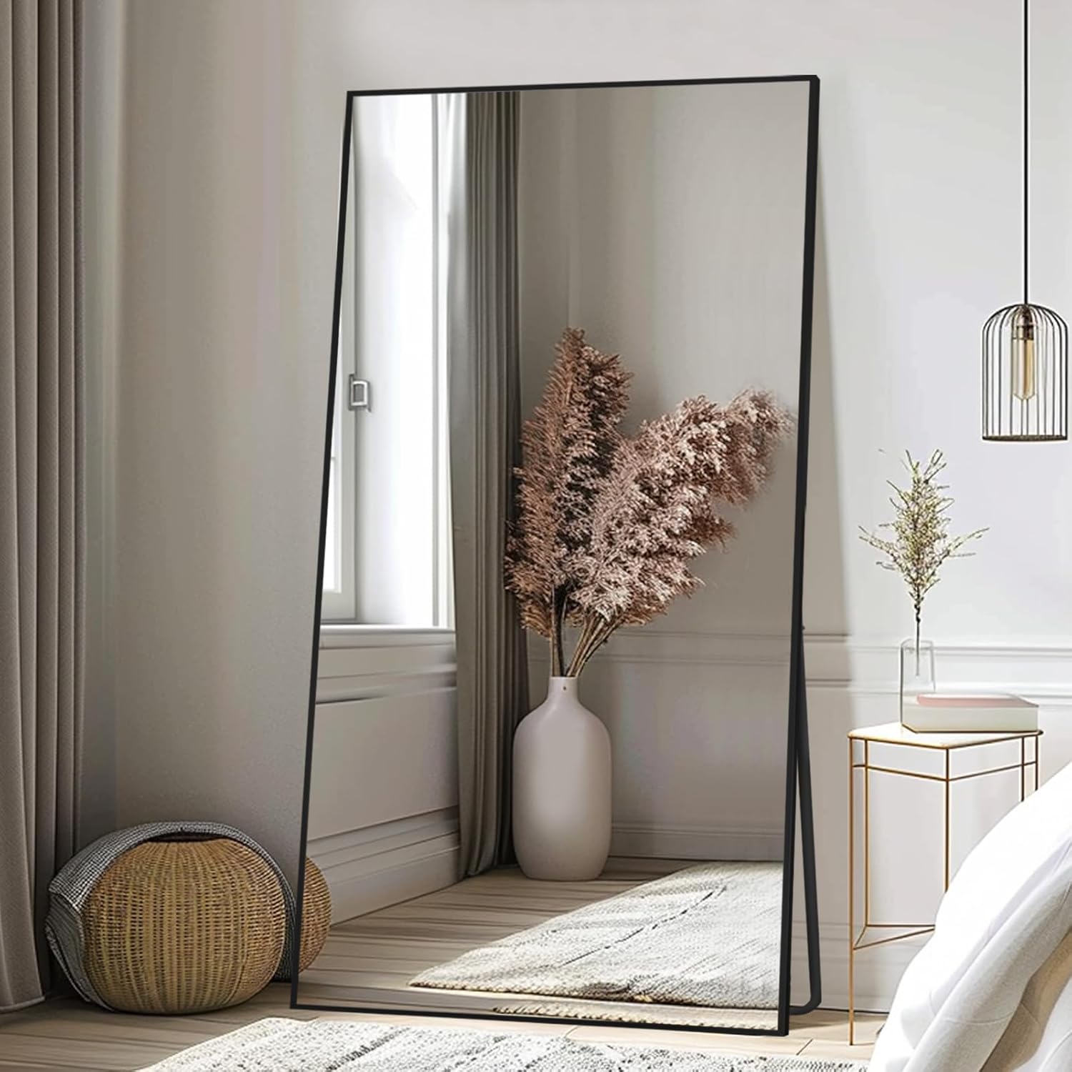 Beauty4U 76 x 34 Large Full Length Mirror with Stand, Black Wall Mounting Full Body Tempered Mirror for Living Room, Bedroom