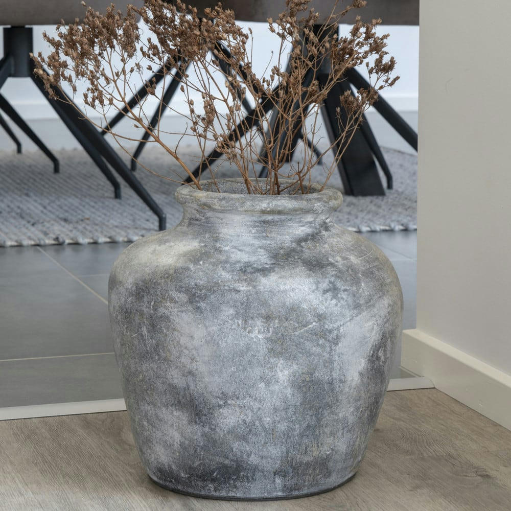 SANTO - Vase en terre cuite à effet vieilli H30cm gris
