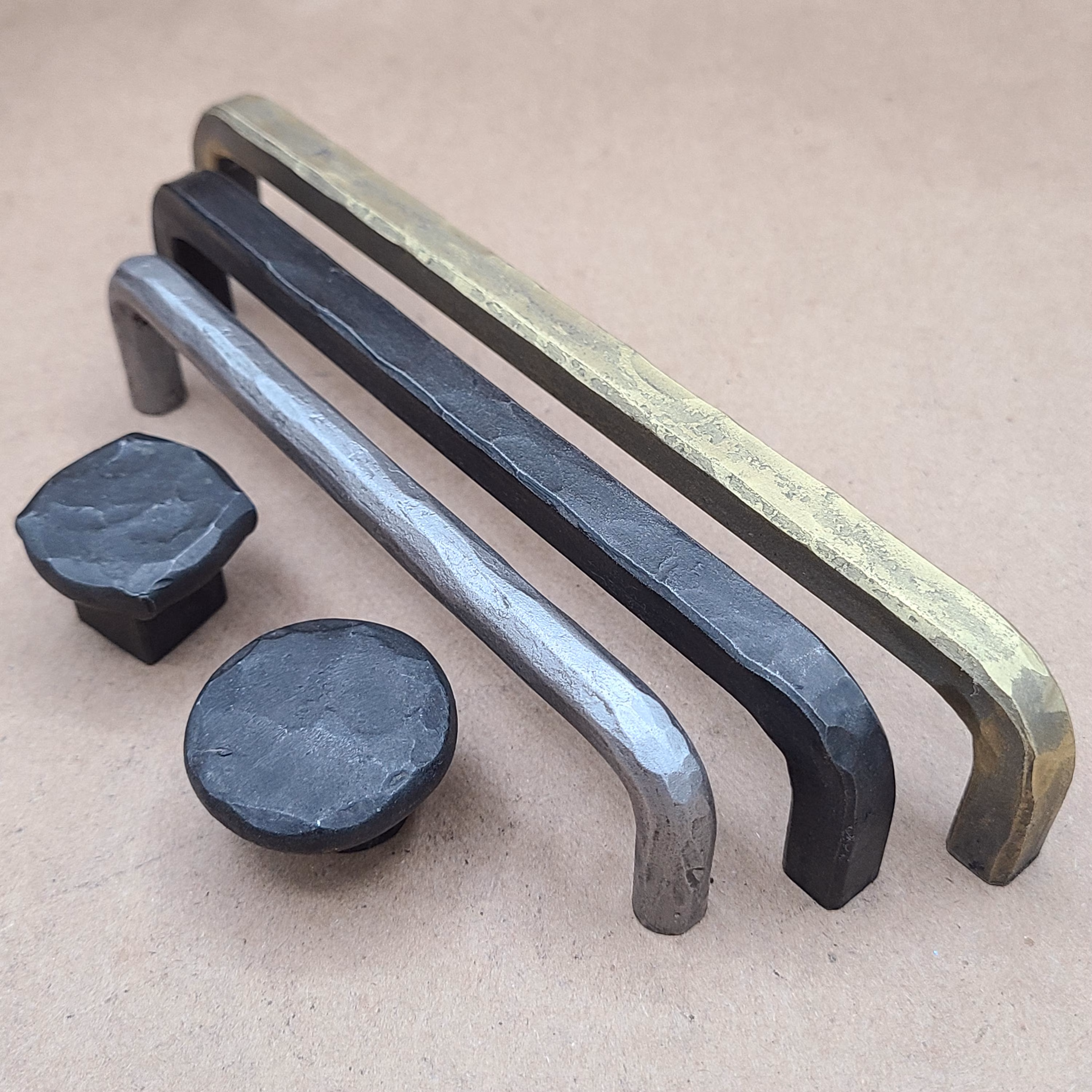 Hand Hammered Pulls and Knobs - Customizable Cabinet Hardware - Black Brass Silver