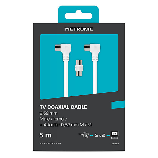 Câble TV coaxial 9,52 mm coudé mâle/fem.   adaptateur 9,52 mm - Metronic 338009