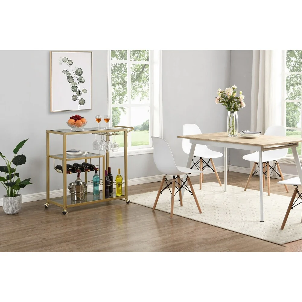 Golden Bar Serving Cart with Wine Rack and Glass Holder for Home