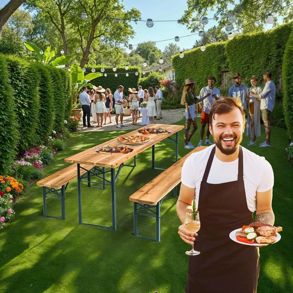 tectake Biertafelset Rolf 3-delig, inklapbaar, Bruin