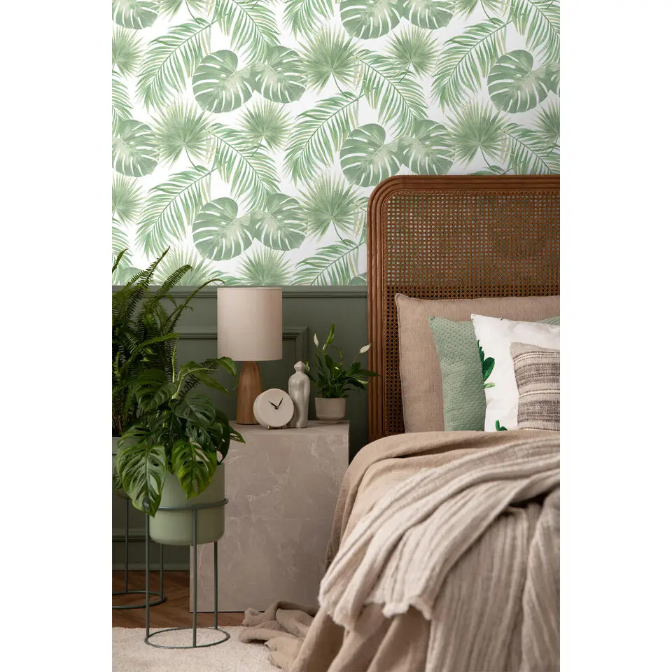 Walls4You behang tropische bladeren lichtgroen - 53 cm x 10.05 m