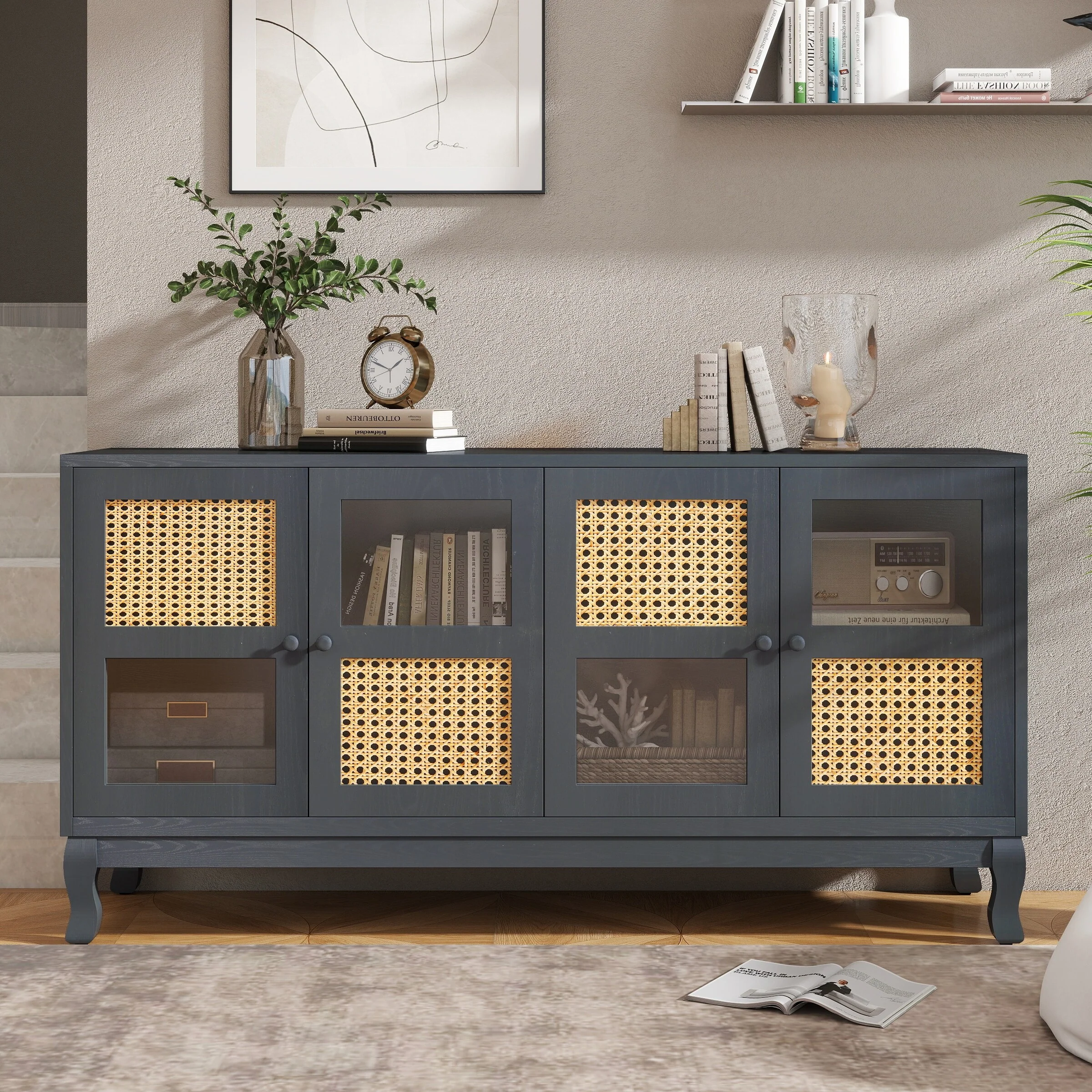 Retro 4-Door Sideboard with Large Storage Space