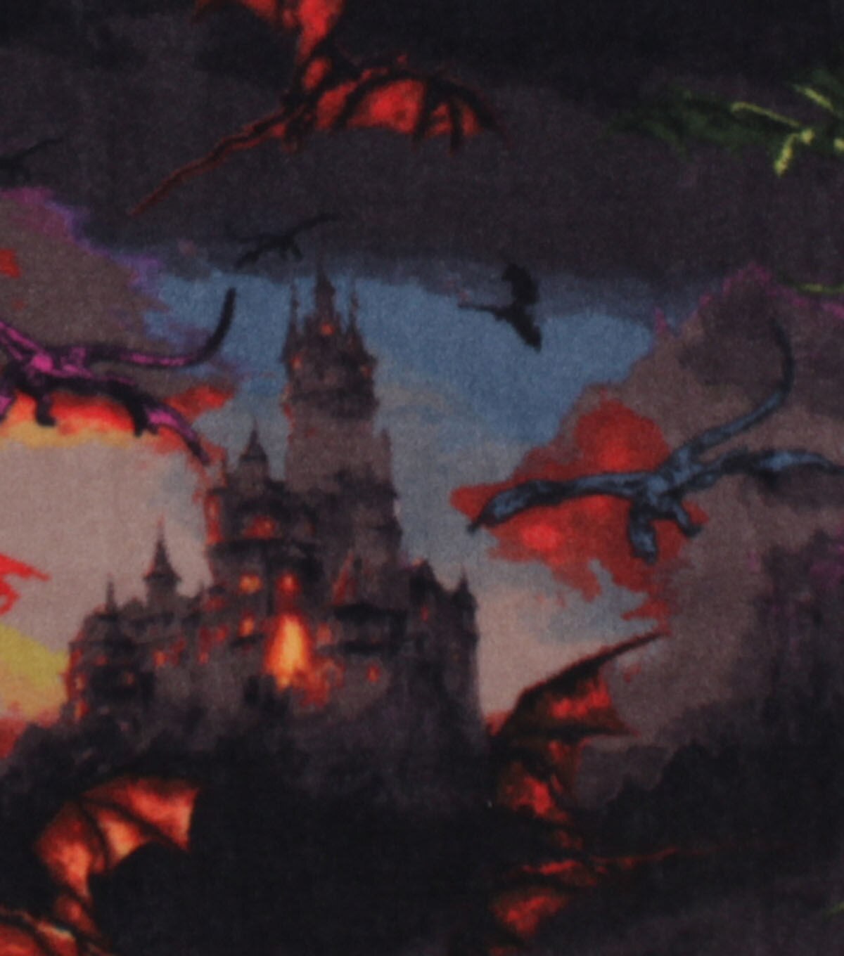 Dragons & Castles on Black Anti Pill Plush Fleece Fabric