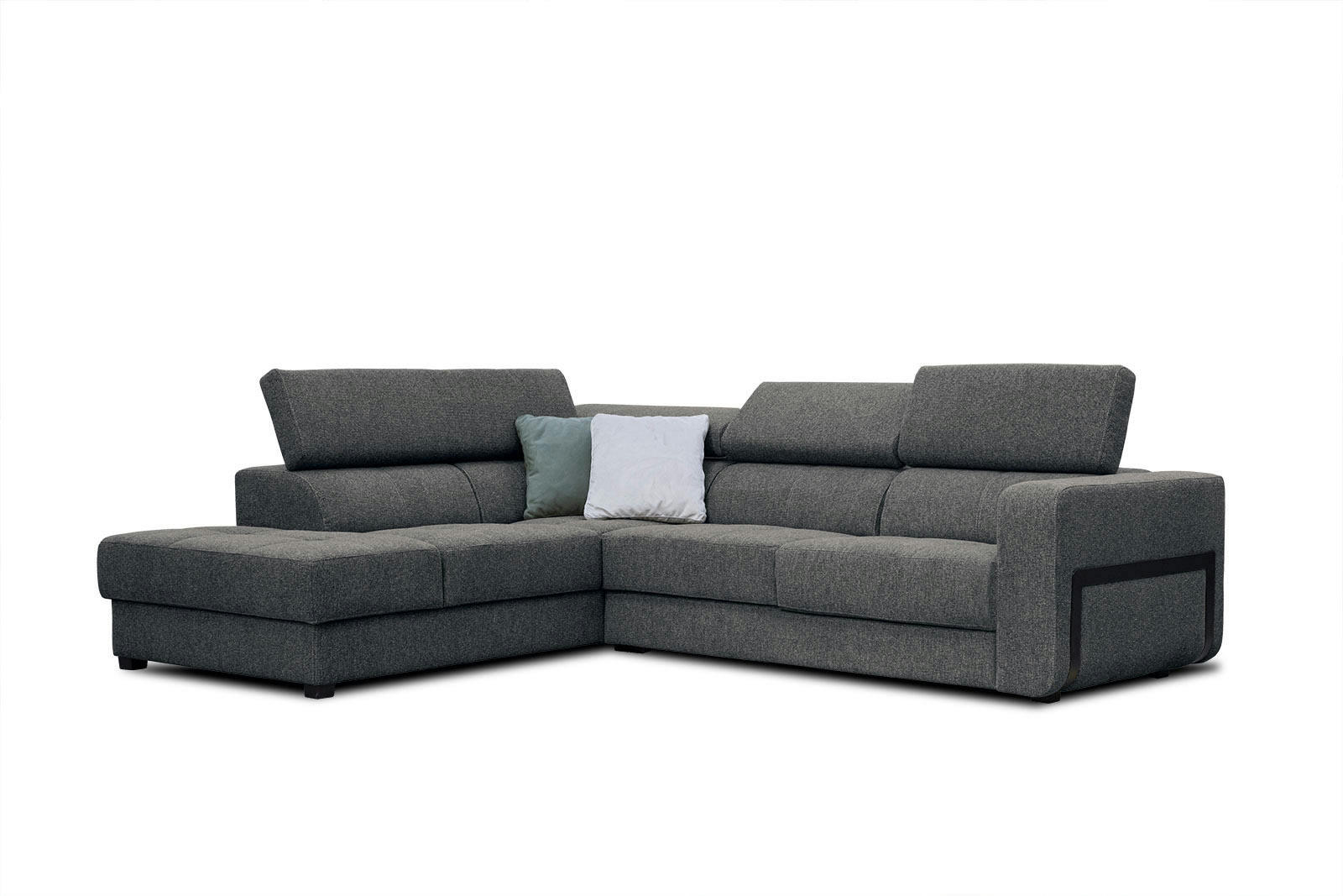 BERGO - Canapé d'angle gauche 5 places en tissu gris foncé avec coussins déco