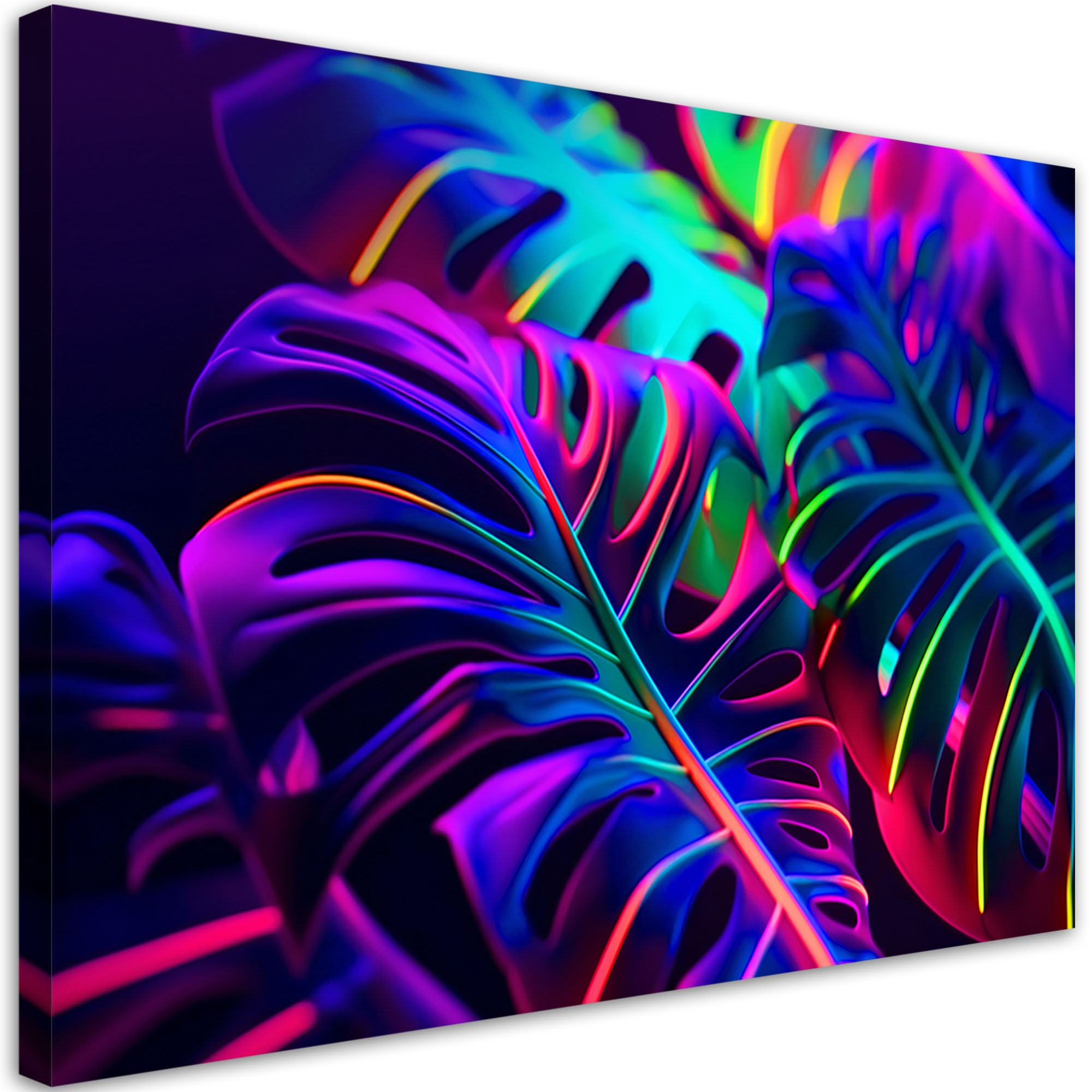 Feeby Obraz na płótnie,Liście monstery w neonowych barwach 60x40