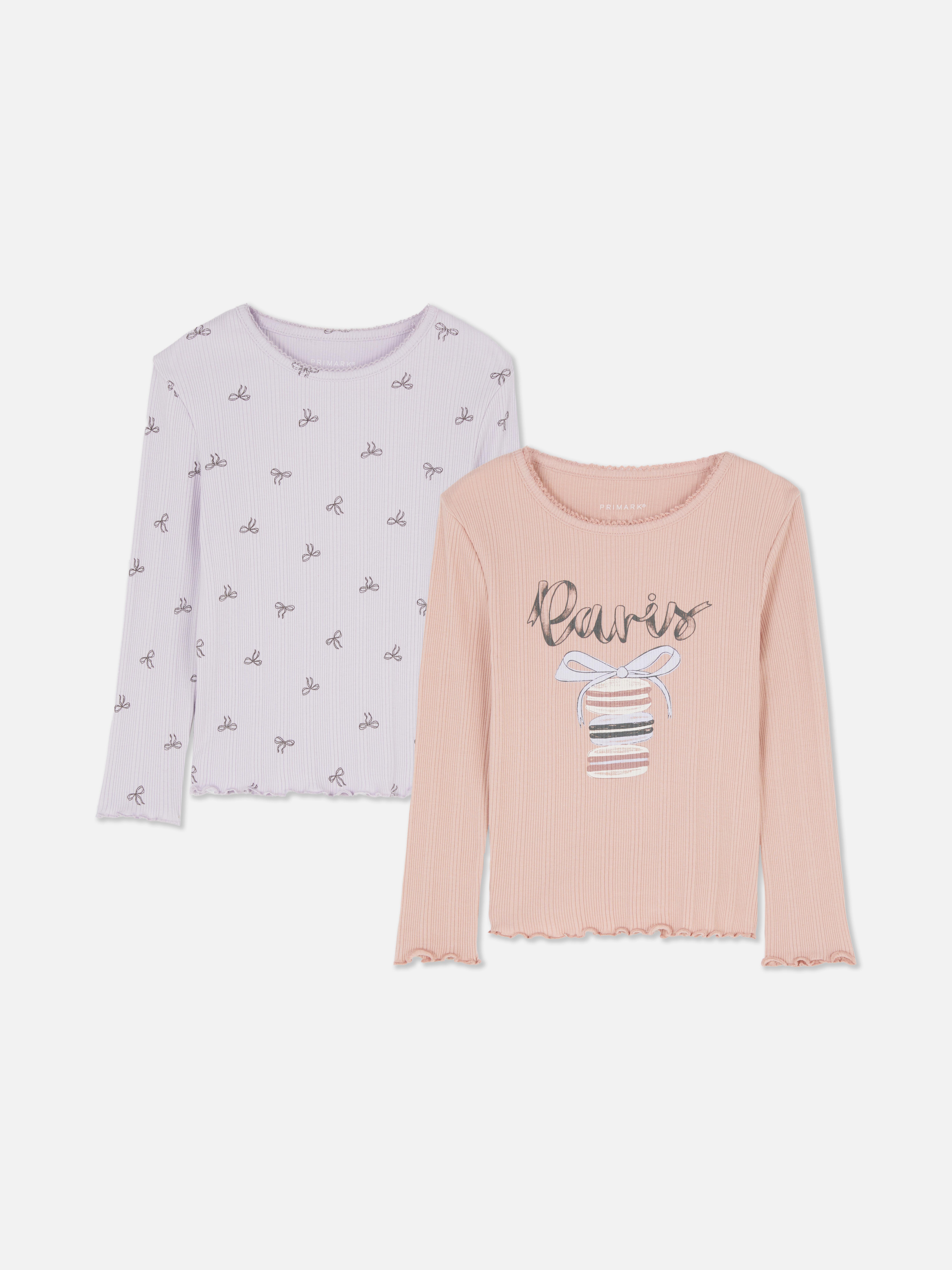 1.5-8yrs | 2pk Ribbed Lettuce Trim Long Sleeve T-Shirts