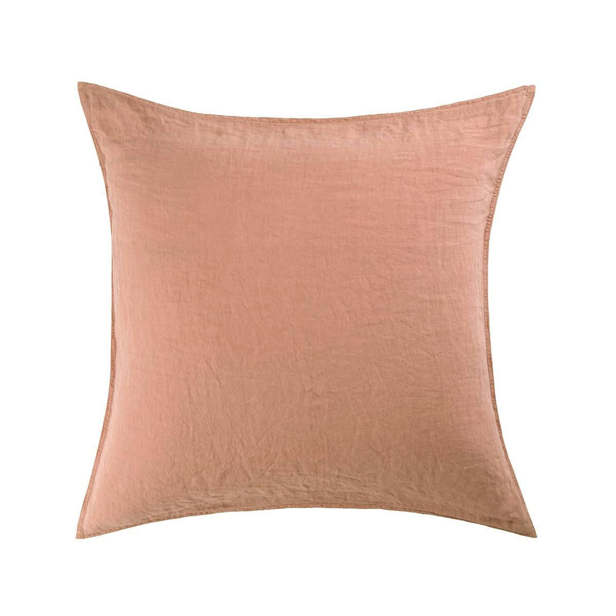 PETIT JOUR - Taie d'oreiller en  lin lavé rose 65 x 65 cm