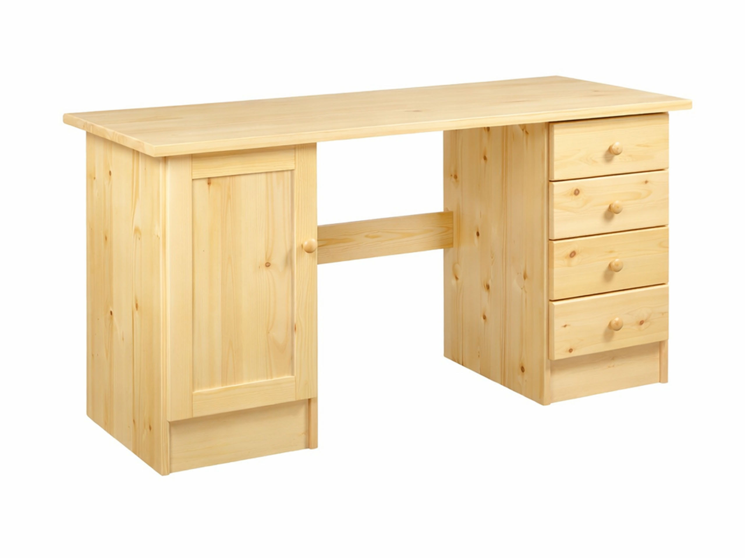 Biurko drewniane Modern III 150 cm, 4 szuflady i drzwi, sosna