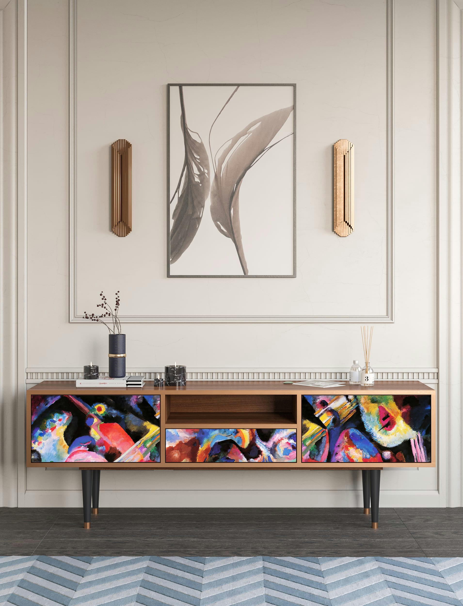 KANDINSKY - Meuble TV  multicolore 1 tiroir et 2 portes L 170 cm