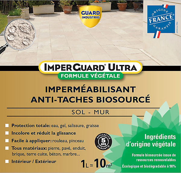 ImperGuard Ultra Formule Végétale Imperméabilisant Super Antitache Incolore Toute Pierre 1L 10m2