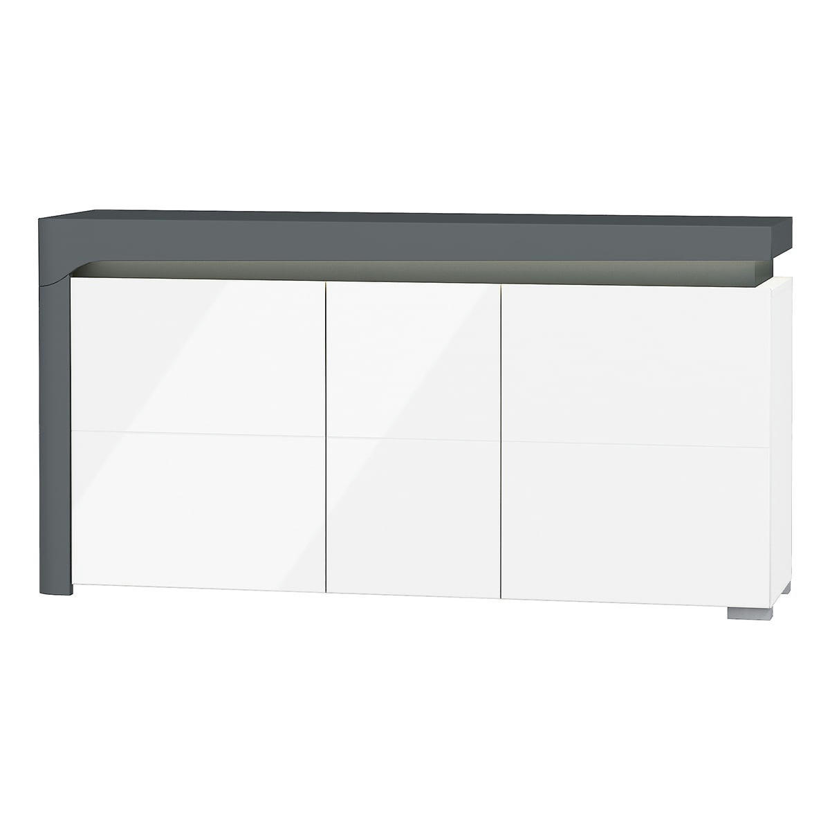 - Buffet 3 portes LED inclus stratifiés blanc et gris