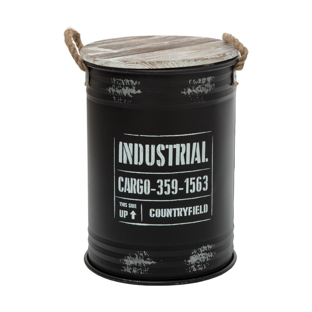 Lata preta em metal com tampa 43cm