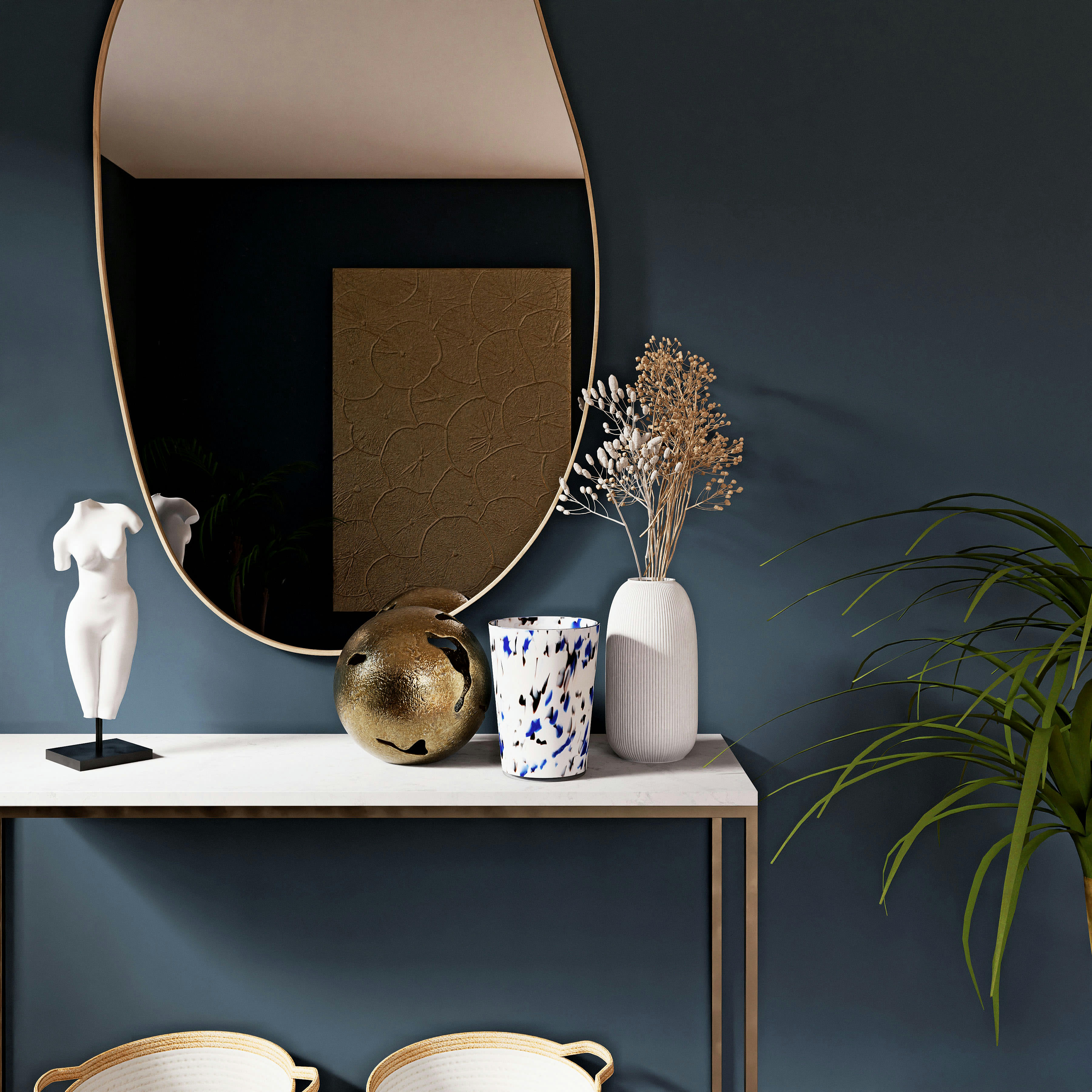 VENUS - Statuette déesse Vénus blanche et socle noir H38