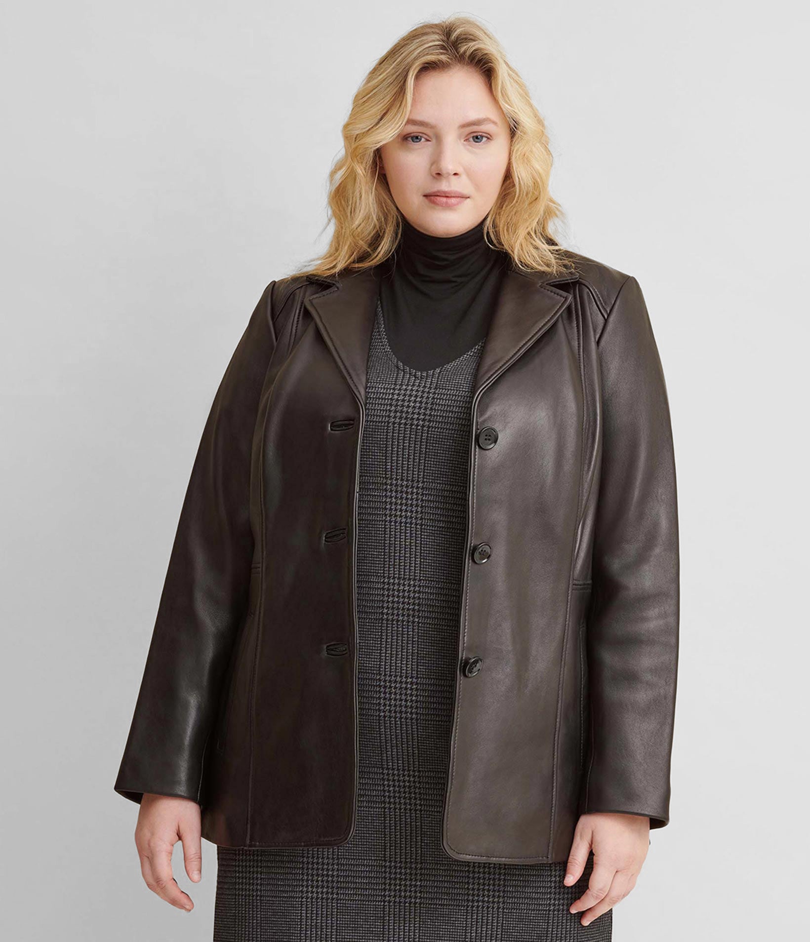 Plus Size Notch Collar Leather Jacket