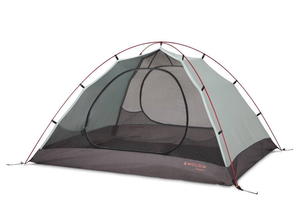 Woods Cascade 3-Season, 3-Person Camping Dome Tent w/ 2 Doors, Vestibules, Rain Fly & Carry Bag