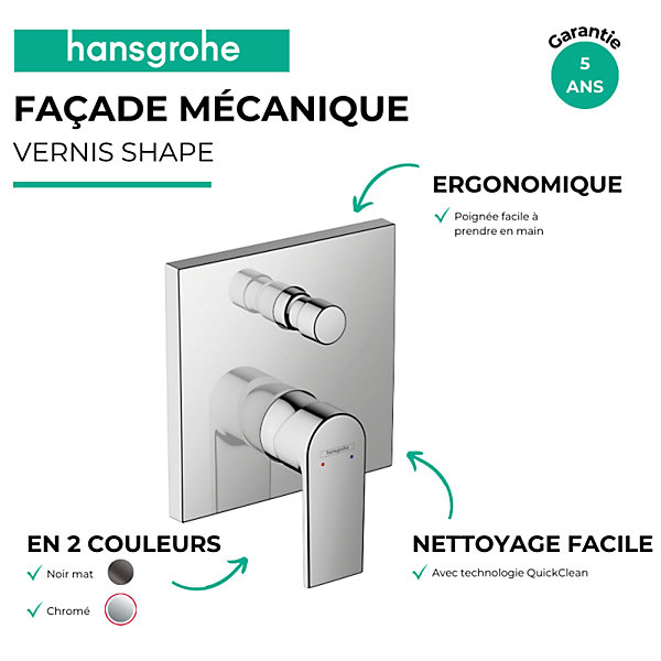 Façade mitigeur mécanique encastré HANSGROHE Vernis Shape Noir mat