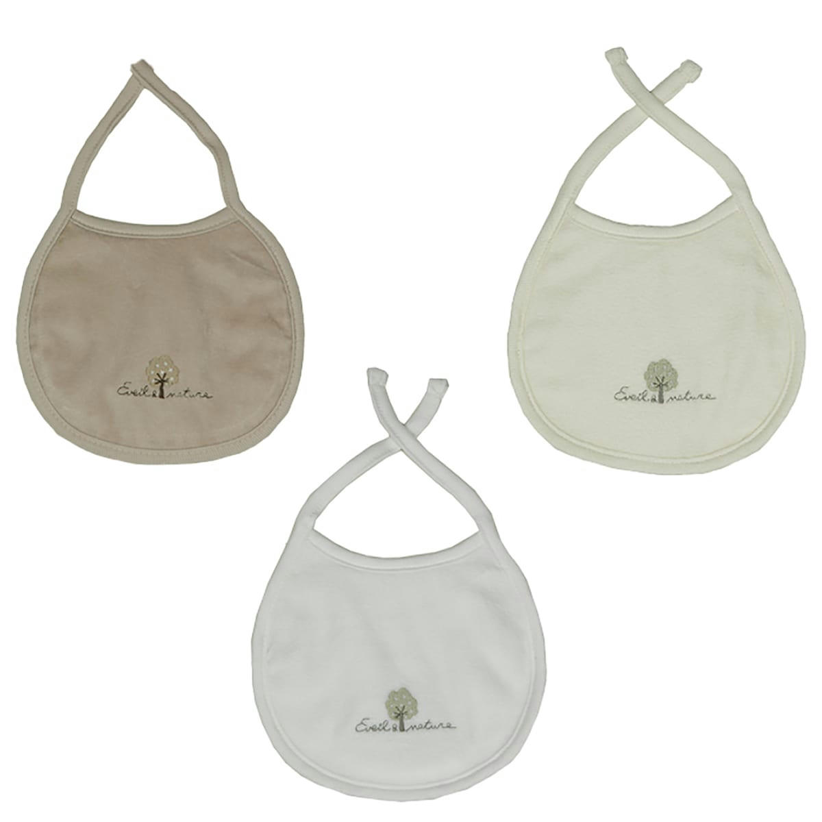 GAMME BIO UNIS - Lot de 3 Bavoirs naissance 0-3 mois Coton bio Blanc/Beige/Ecru