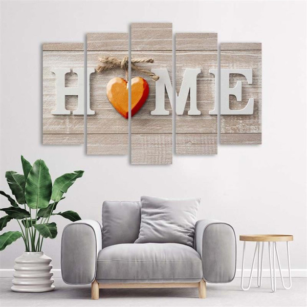Feeby Obraz 5 częściowy Napis Home z sercem 150x102