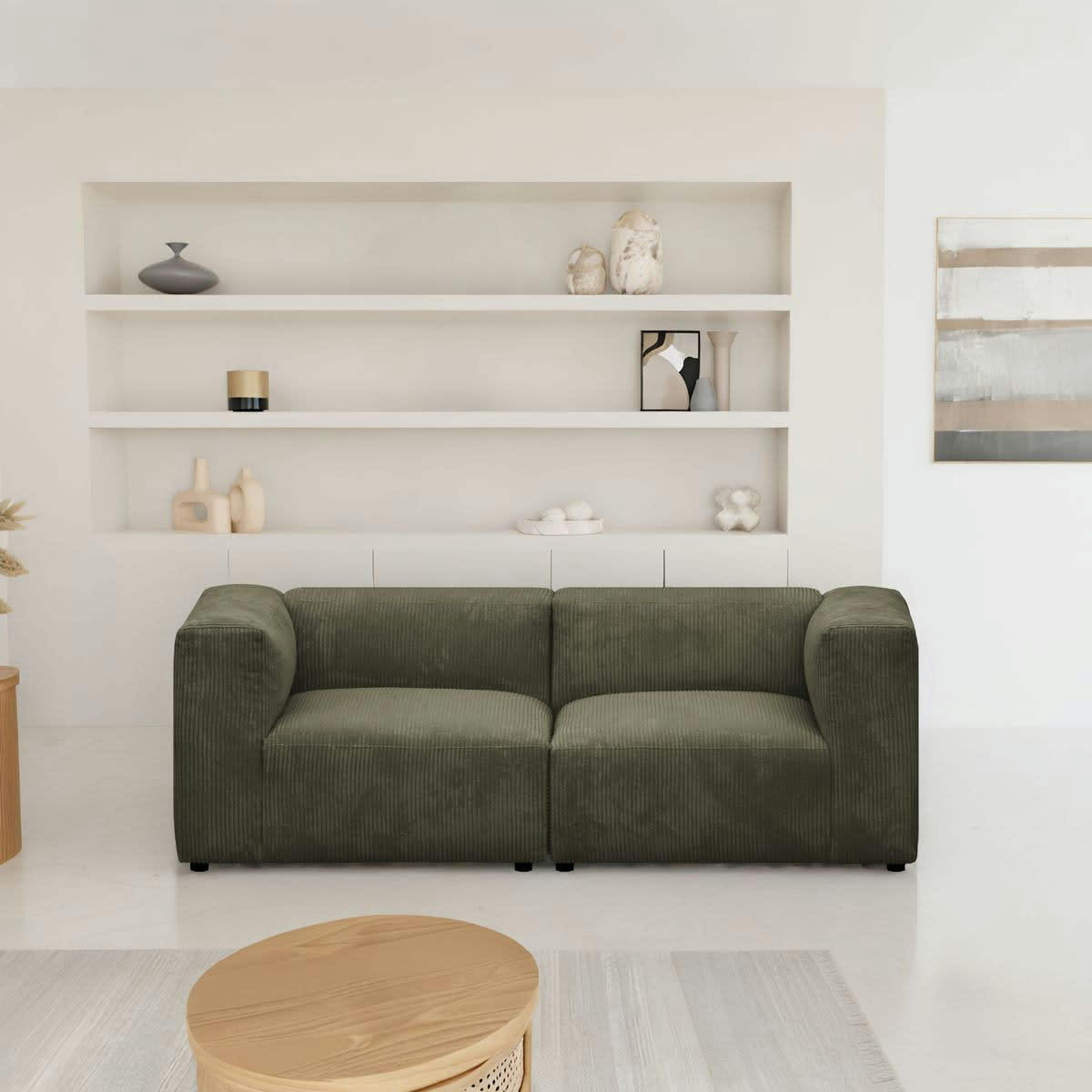 MODULO - Canapé modulable 3 places en velours côtelé vert kaki