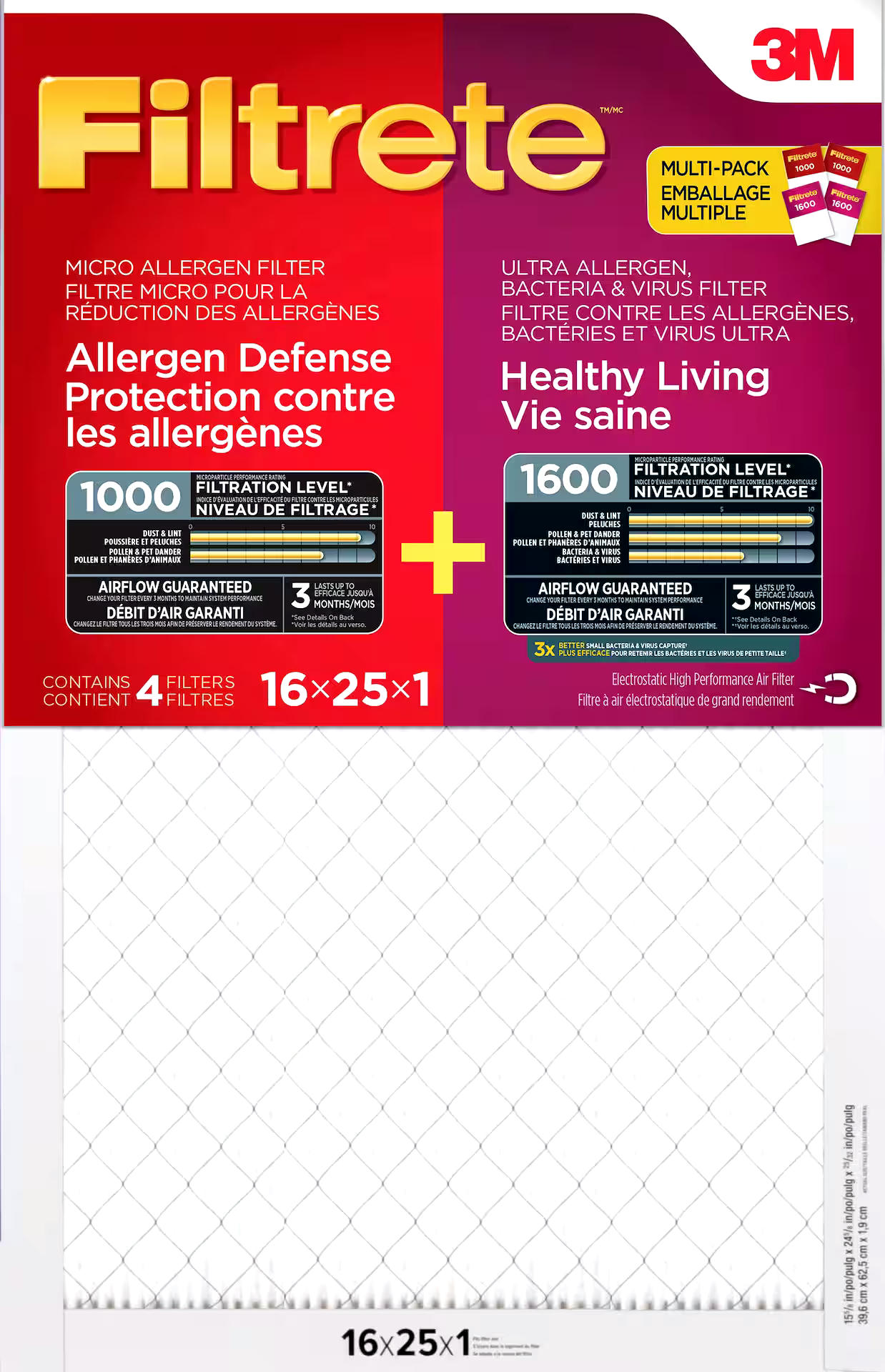 Filtrete 3M 1000/16000 MPR Filter, 16 x 25 x 1-in, 4-pk