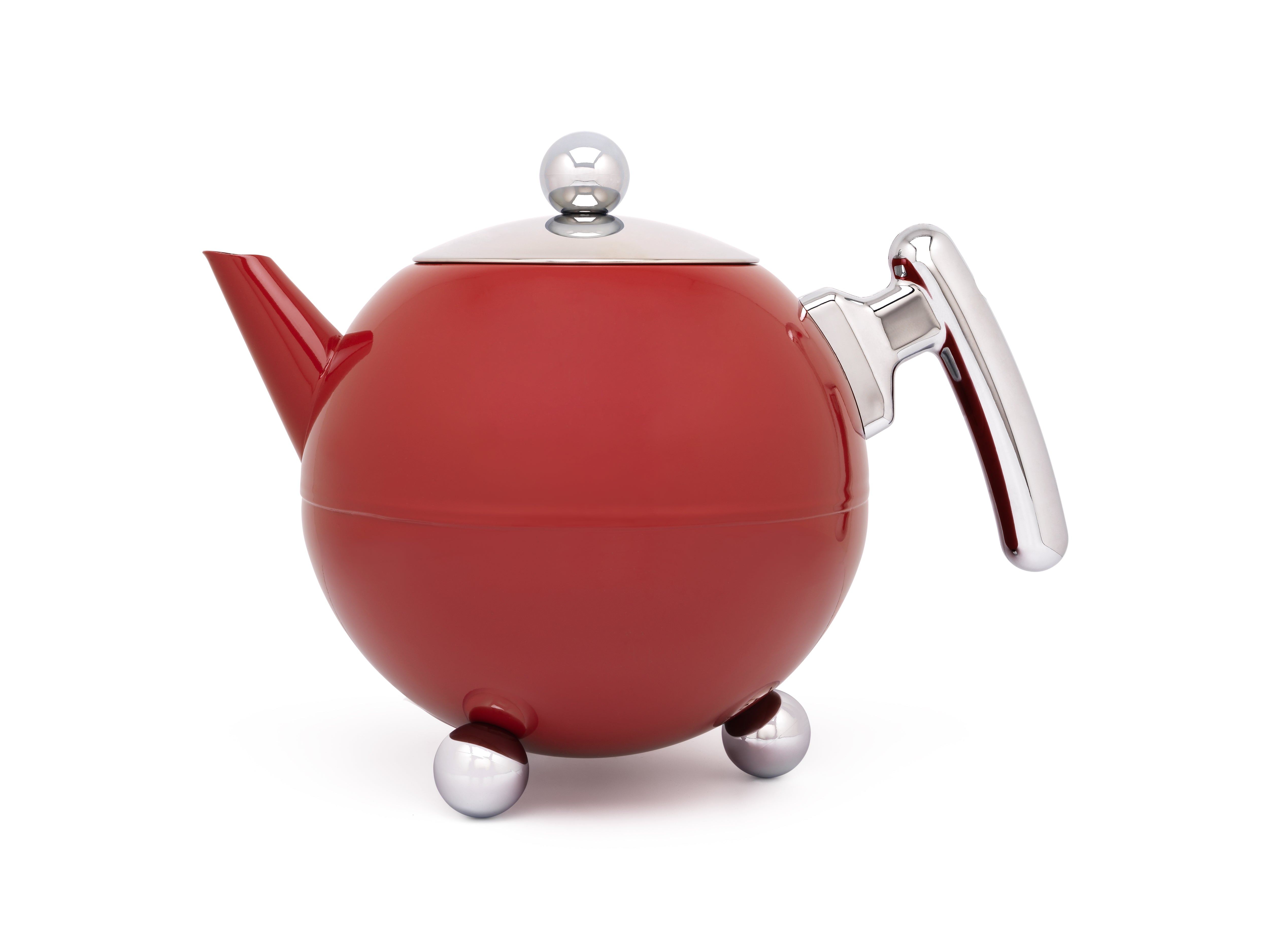 Bredemeijer - Duet® Bella Ronde – Dubbelwandige Theepot – 1,2 liter - RVS - Rood