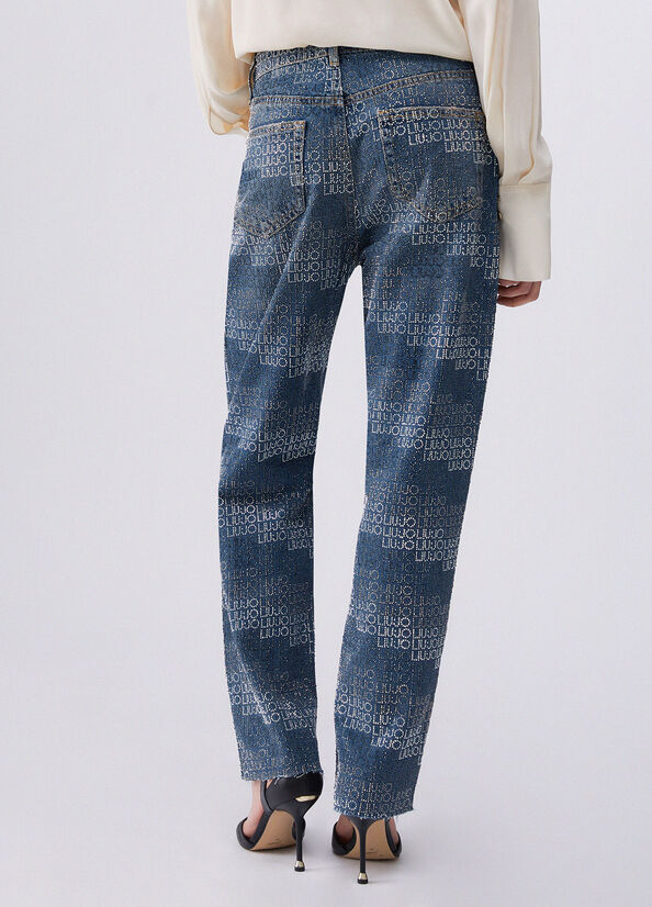 Jeans straight con strass