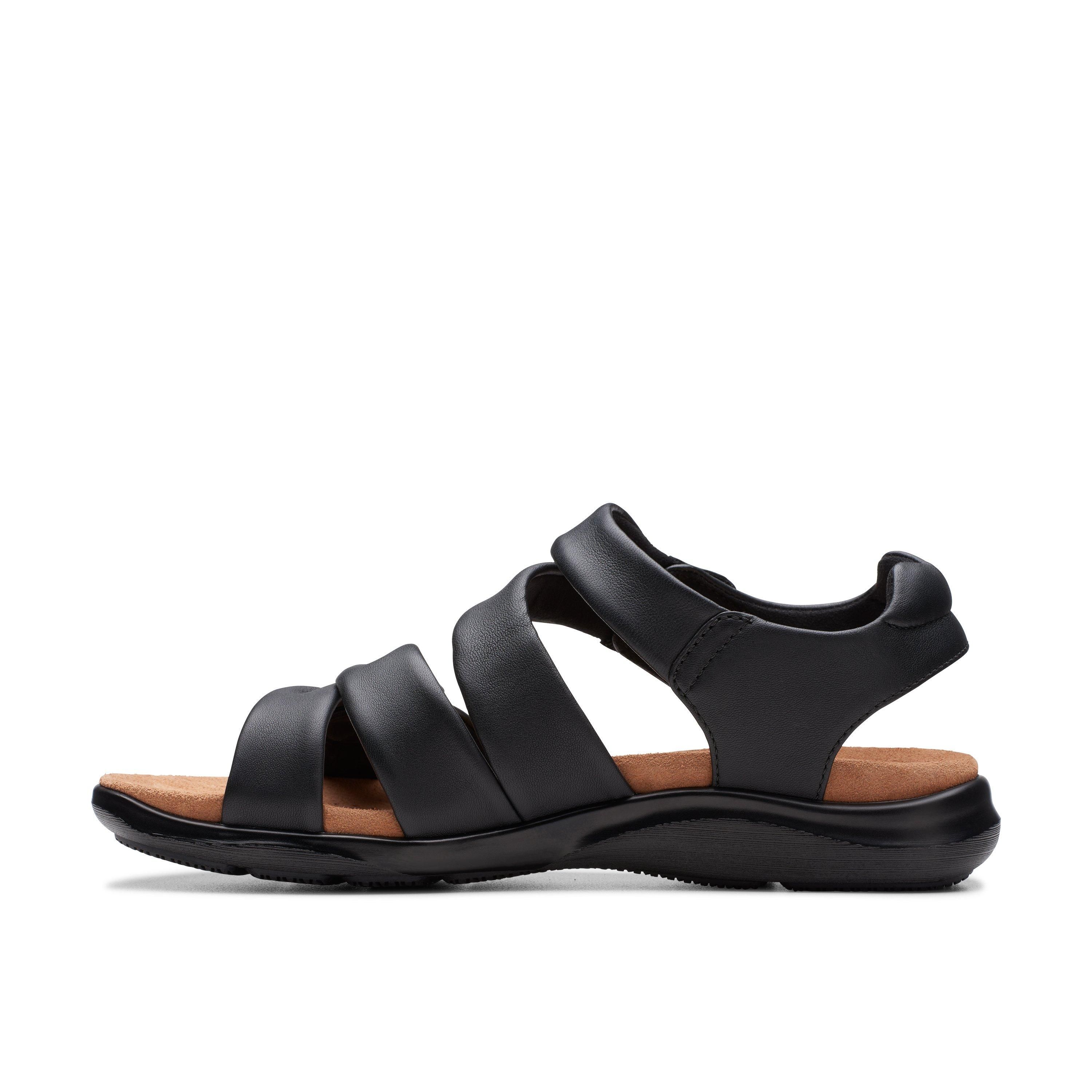 Clarks Kitly Ave Black Leather Flat Sandals