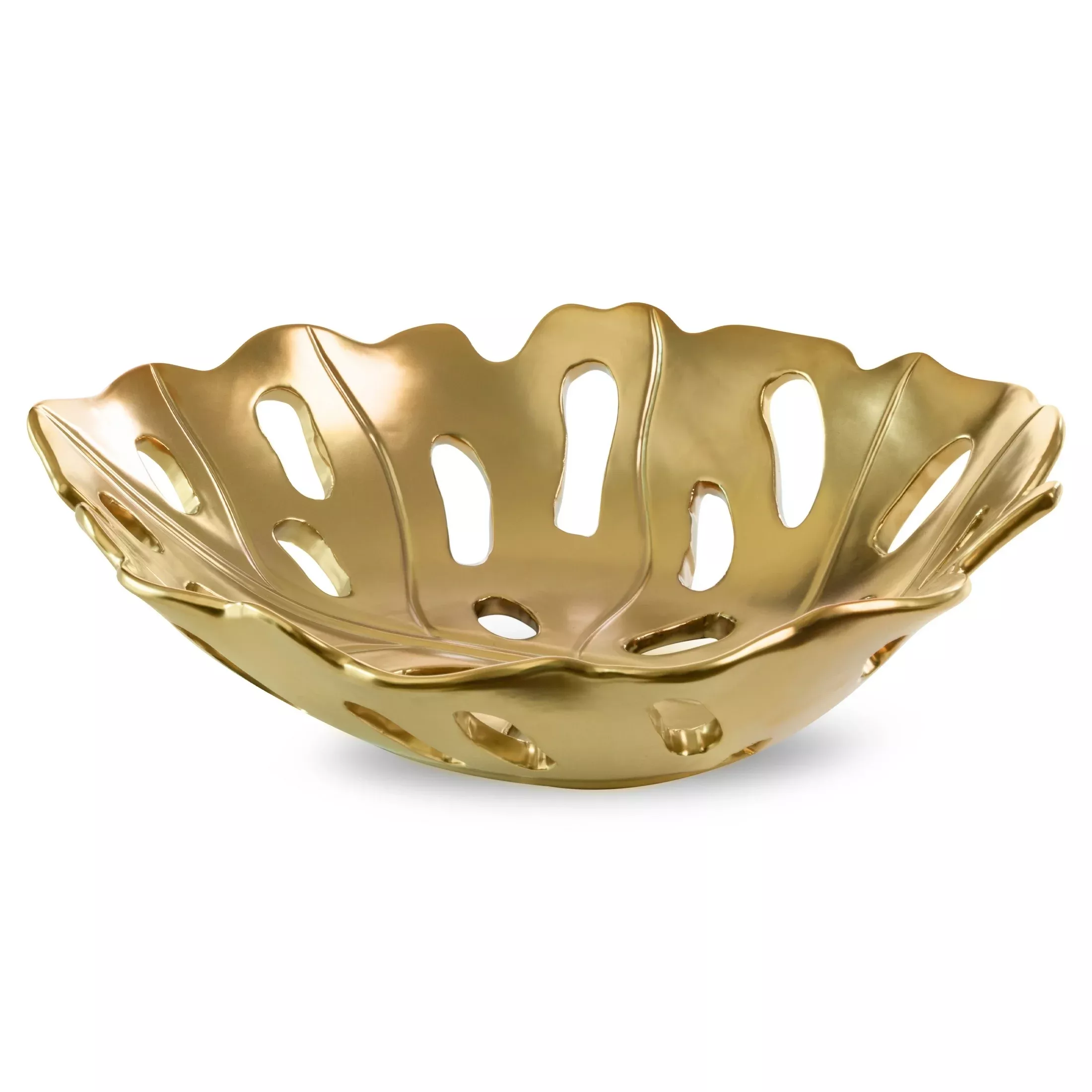 Patera ceramiczna dekoracyjna czarno-złotaw kształcie liścia monstery 37x30x10 cm MIRA