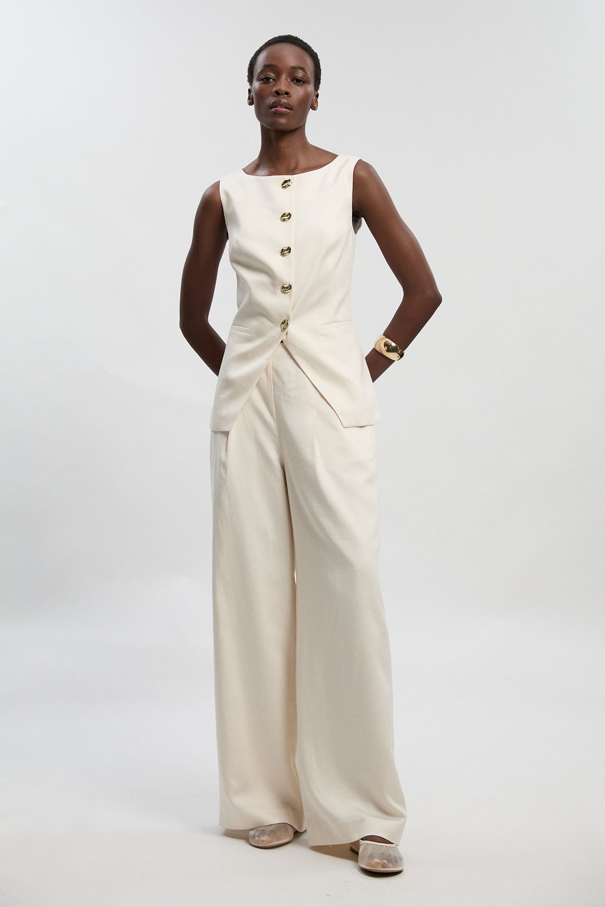 KarenMillen Tailored Linen Wide Leg Trouser.