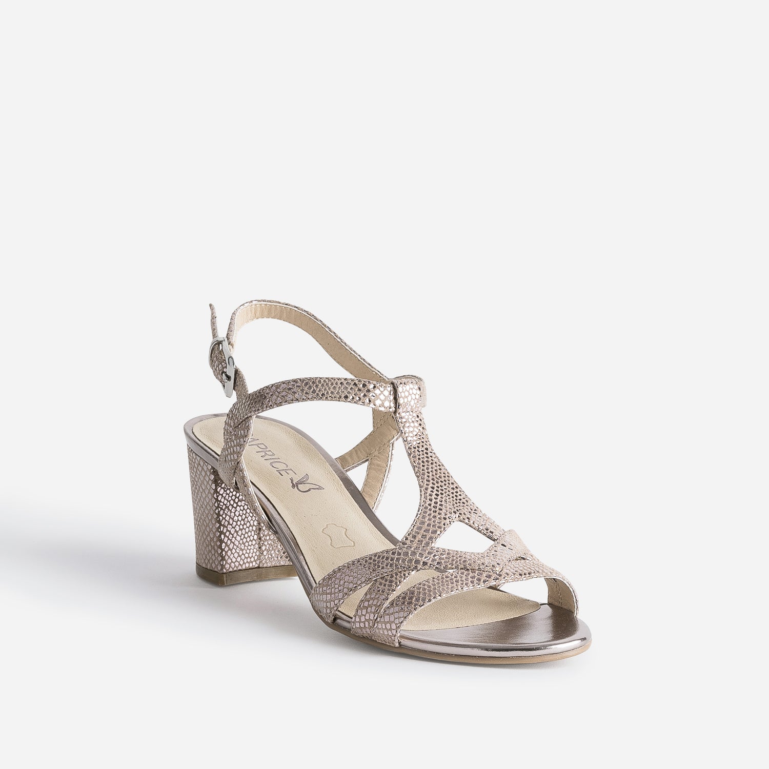 Sandale CAPRICE beige en cuir velours effet python doré