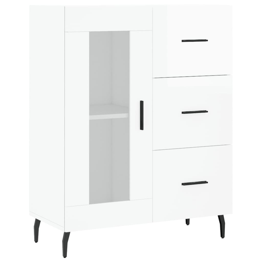 Szafka Biała Połysk z Drzwiami Szklanymi z Szufladami 69.5x34x90 cm