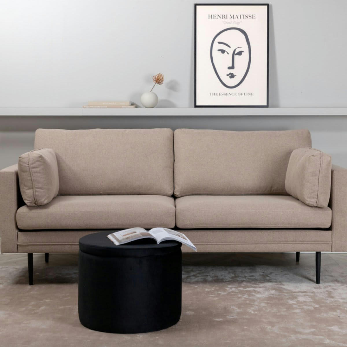 LINCOLN - Canapé droit 2 places en tissu beige