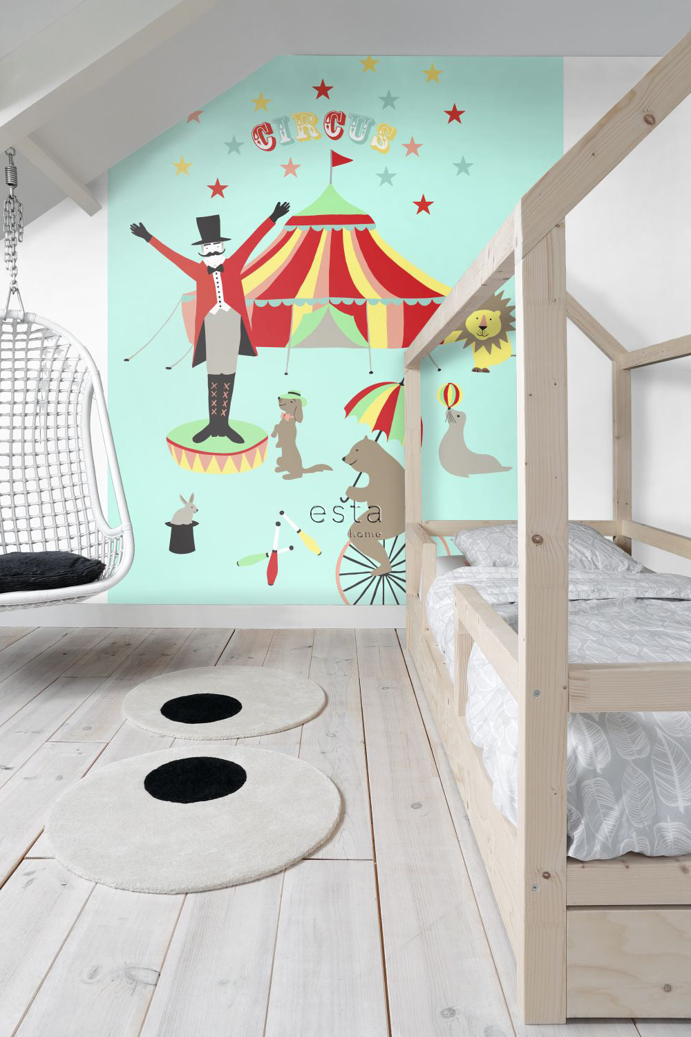 ESTAhome fotobehang circus figuren turquoise 186 x 279 cm 158703