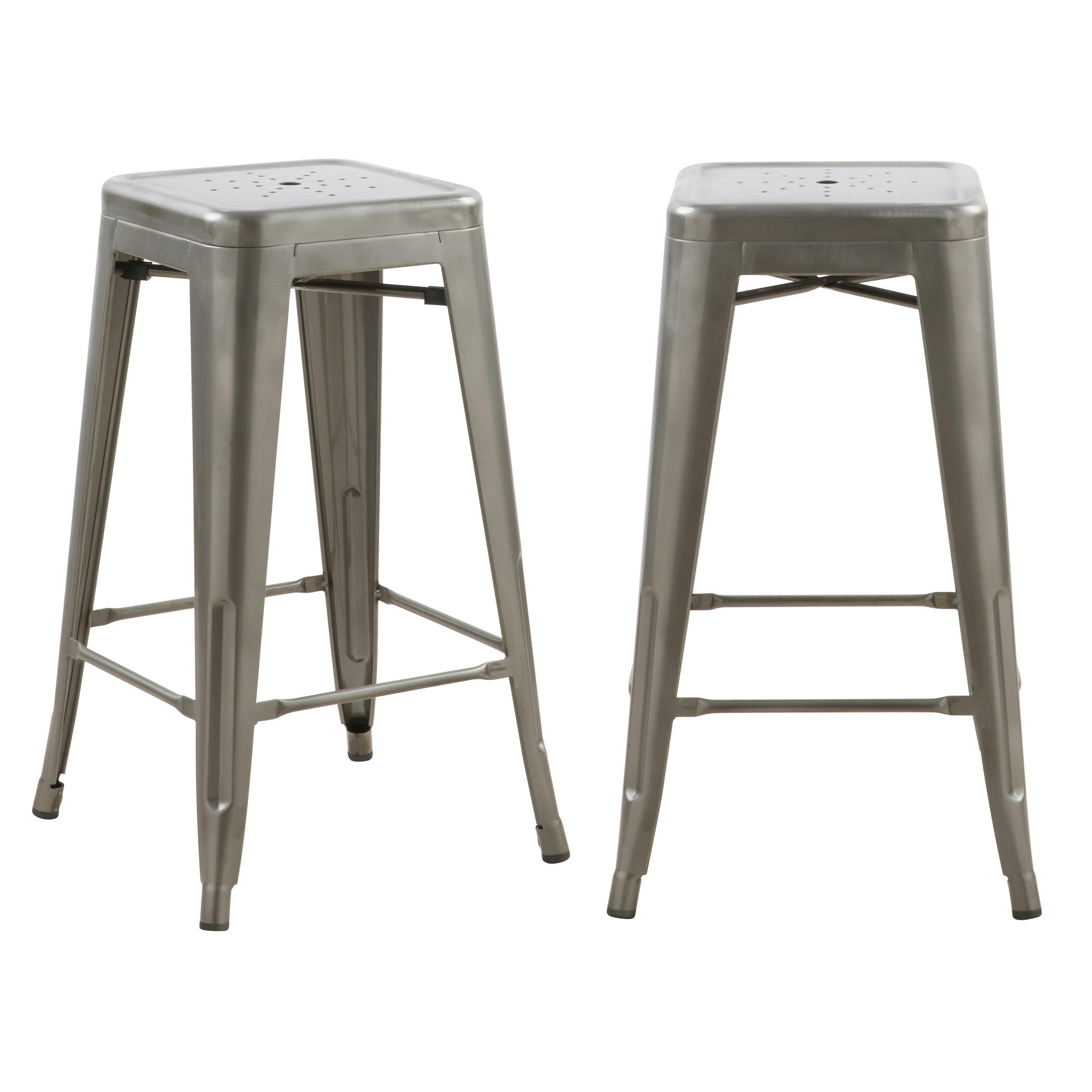 INDUS - Tabouret de bar mi-hauteur 66 cm métal chrome brillant (x2)