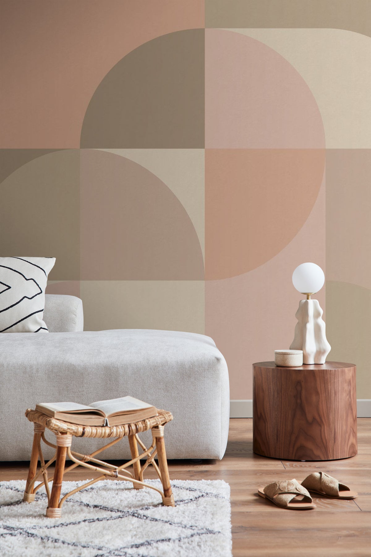 ESTAhome fotobehang cirkels in Bauhaus stijl roze en beige - 250 x 279 cm - 159366