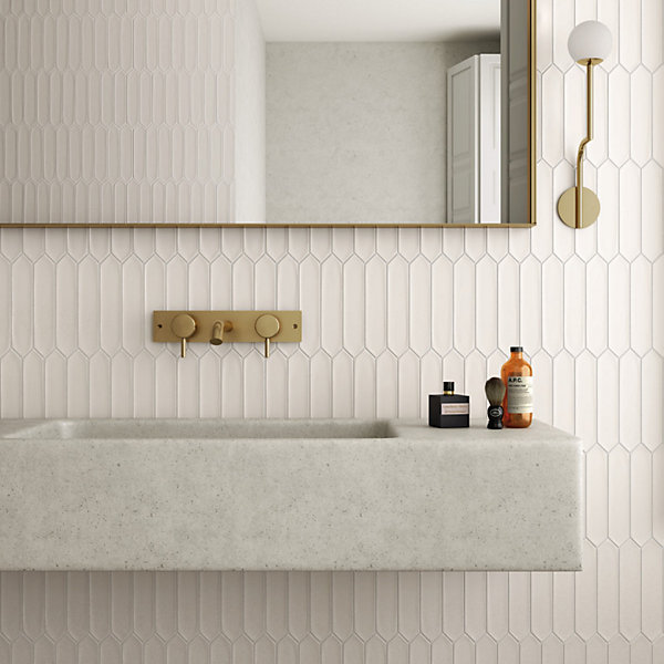 Carrelage mur faience forme navette 5x25 cm mate LANSE WHITE