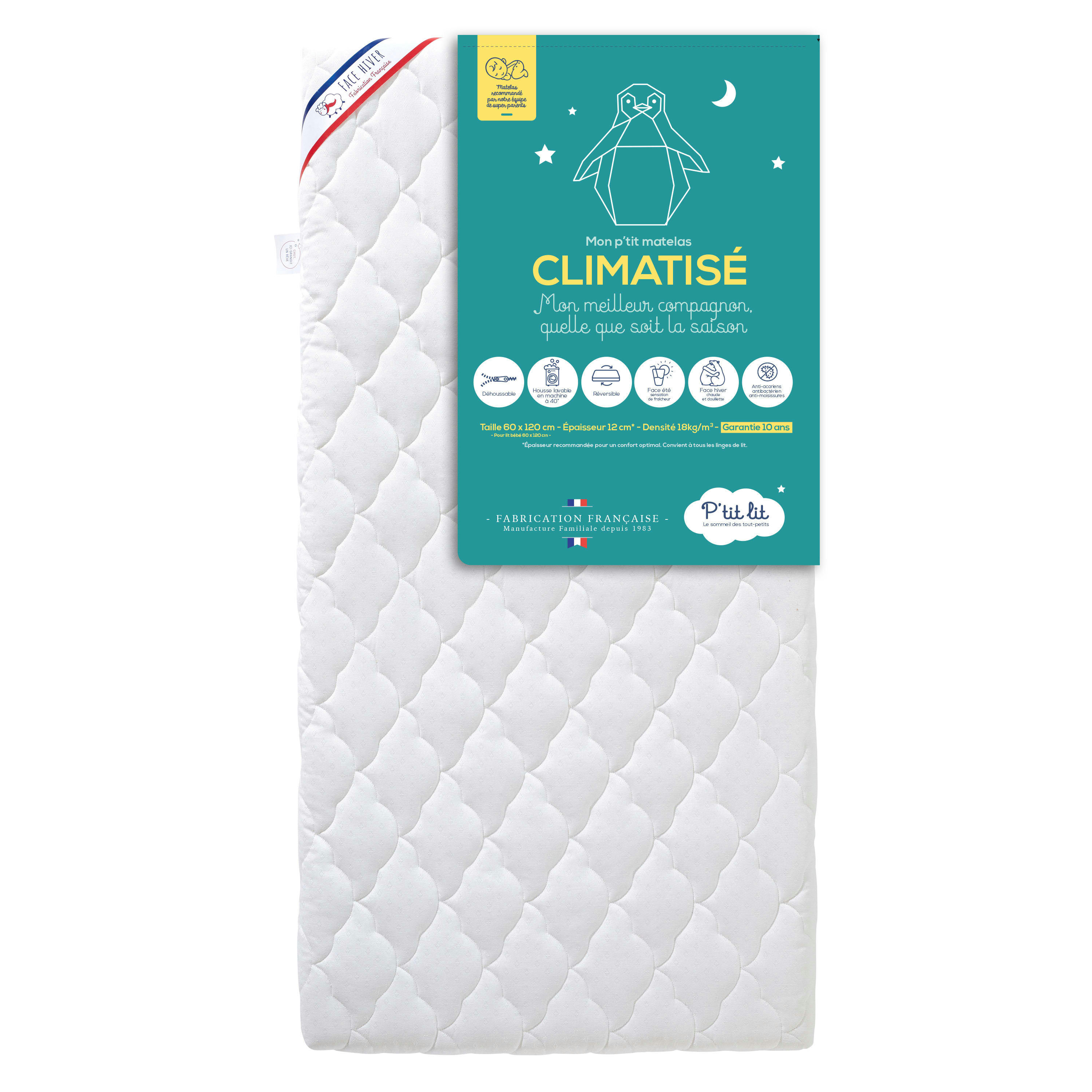 CLIMATISÉ - Matelas bébé réversible et déhoussable 60x120