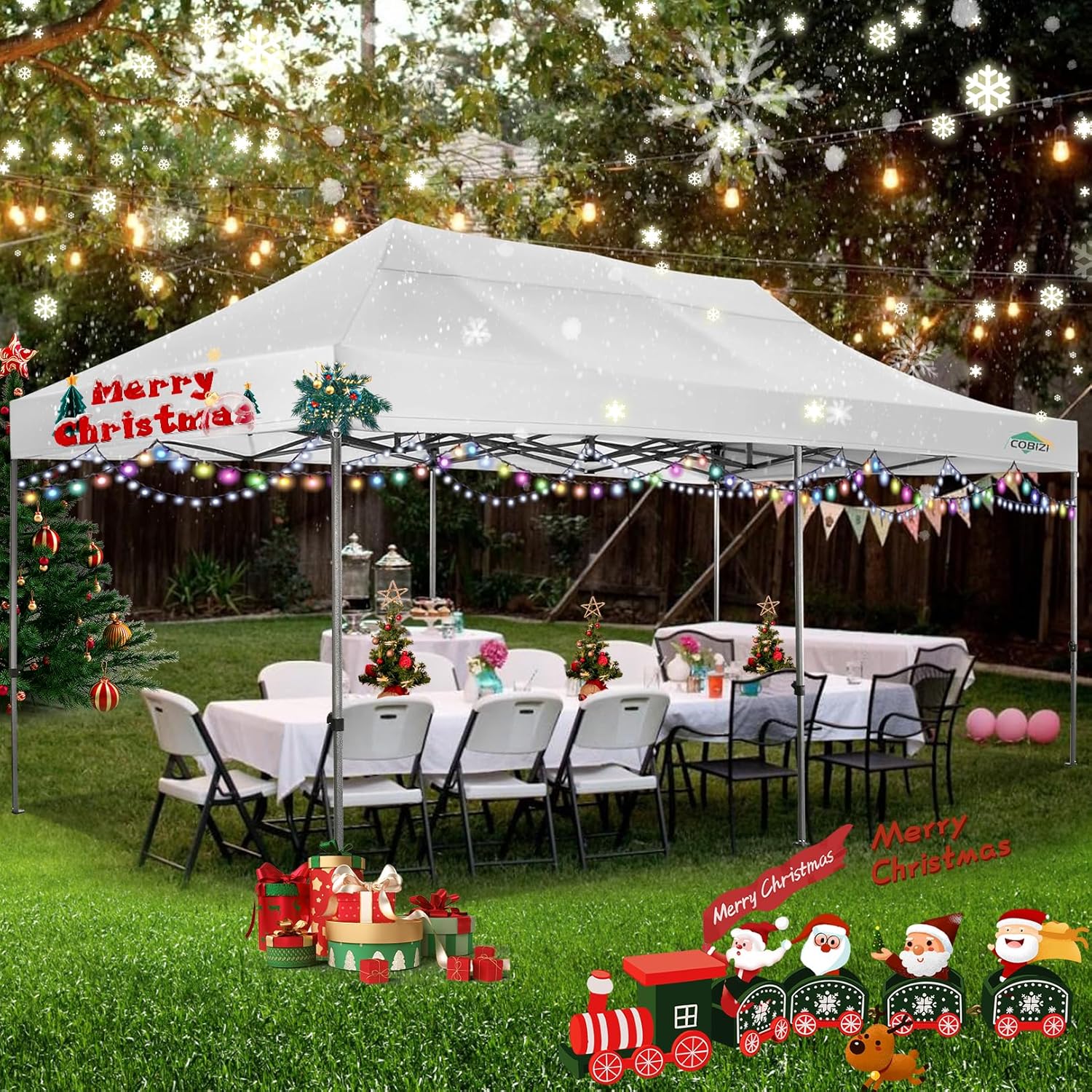 COBIZI 10x20 Heavy Duty Pop up Canopy Tent with 6 sidewalls Easy Up Commercial Outdoor Wedding Party Tents for Parties All Season Wind & Waterproof Gazebo Roller Bag  White(Frame Thickened)