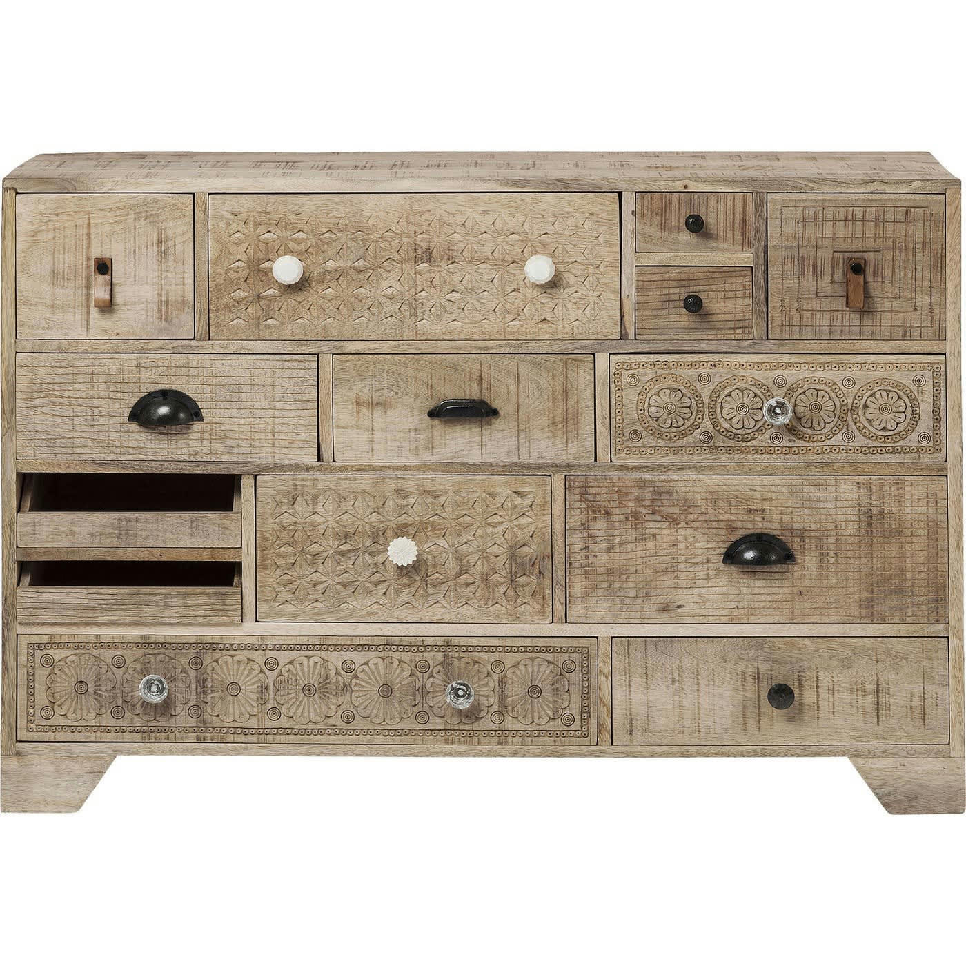 PURO - Commode 14 tiroirs ethnique en manguier massif sculpté