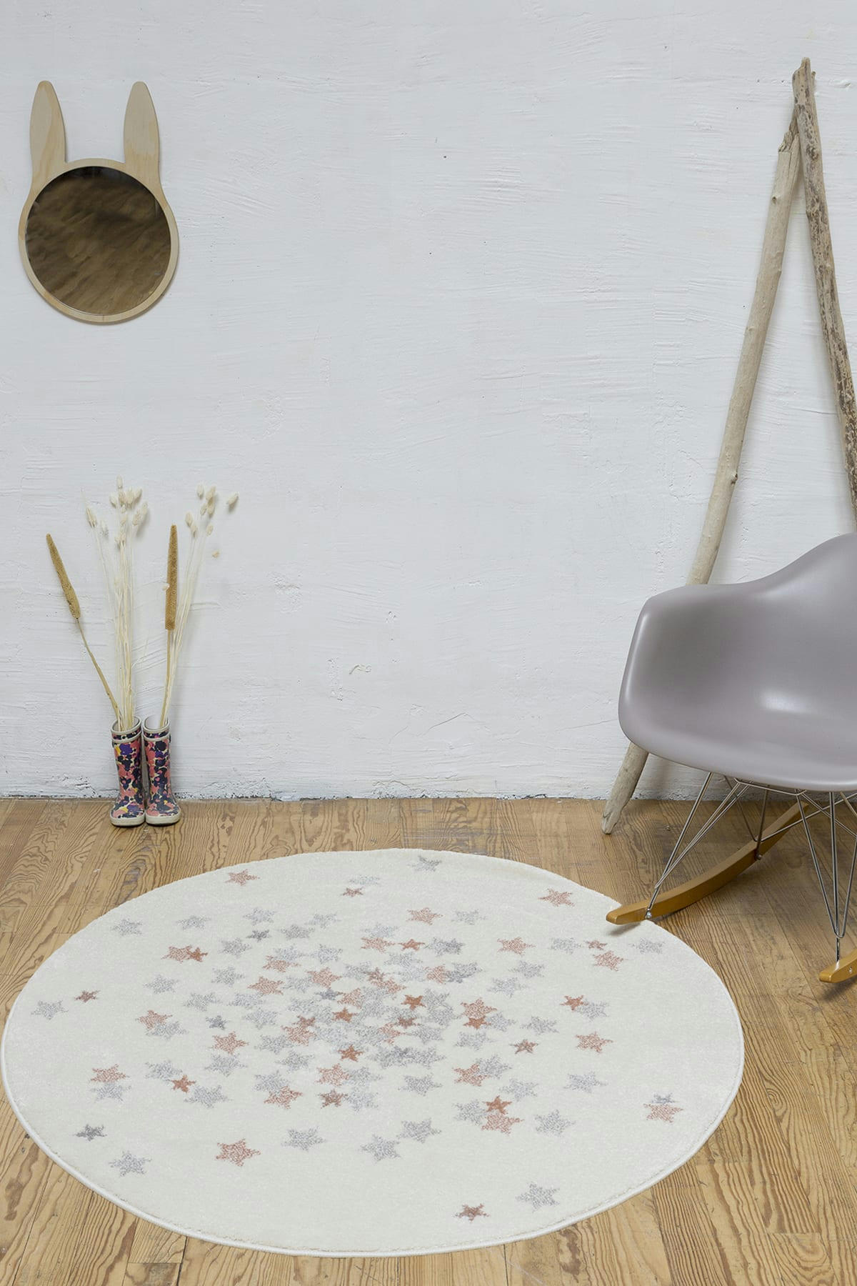 NOVA - Tapis enfant rond etoile rose et gris 120x120, OEKO-TEX®