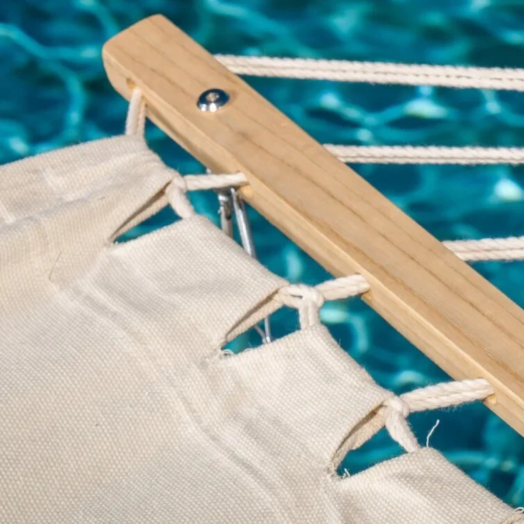 Larch Wood Hammock with Sunbrella Cotton Fabric - Waterproof Outdoor Hanging Bed and Stretch Bar