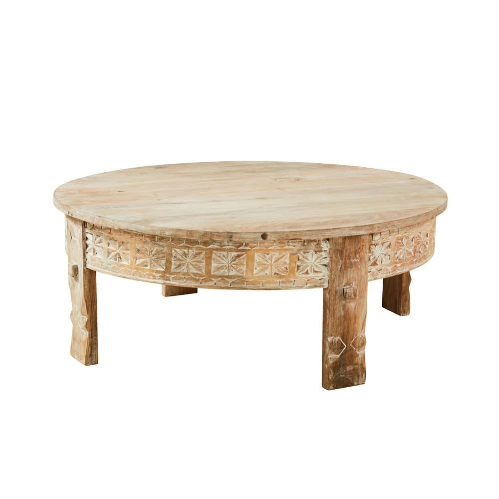 Manilal - Table basse ronde en manguier massif sculpté