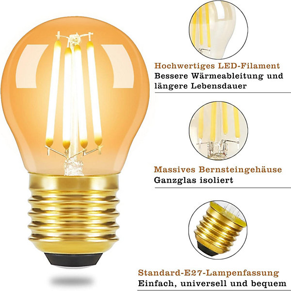 NETTLIFE Lot de 6 ampoule E27 LEDFilament : G45 Vintage ampoule Edison Retro ampoule blanc chaud 2700K Bulbs 4W