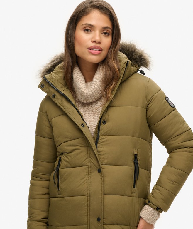Faux Fur Hooded Longline Puffer Coat