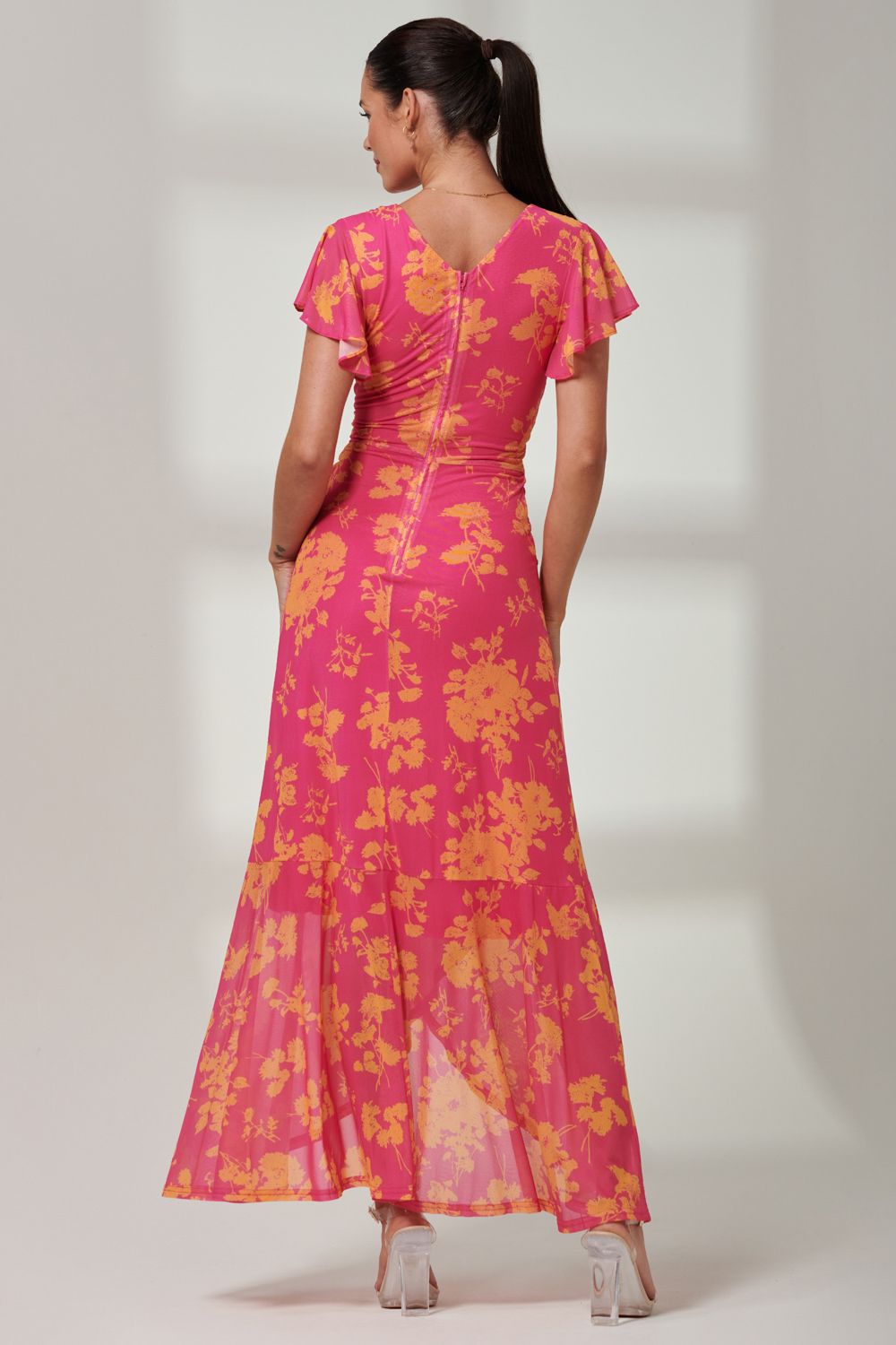Jolie Moi Gisselle Ruffle Hem Mesh Maxi Dress