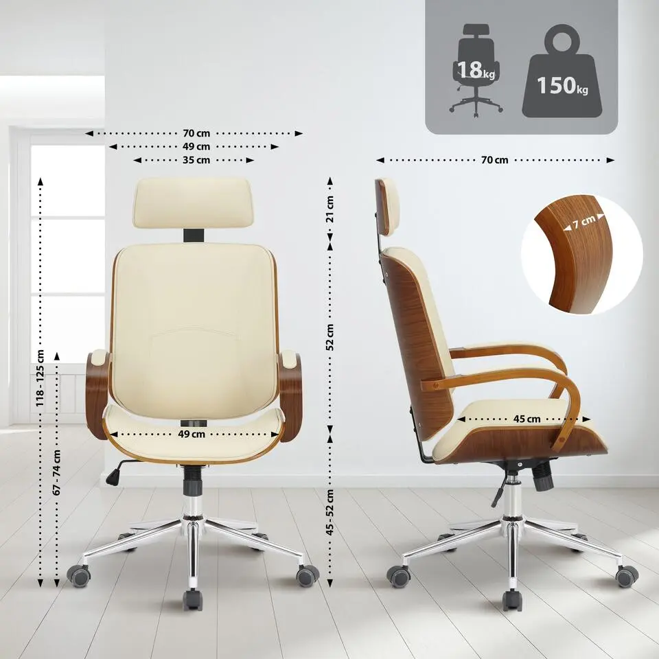 CLP Bureaustoel Dayton walnoot Frame - Kunstleer - walnoot/creme