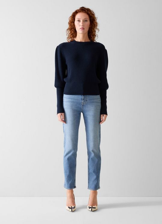 Natty Navy Wool Puff Sleeve Jumper